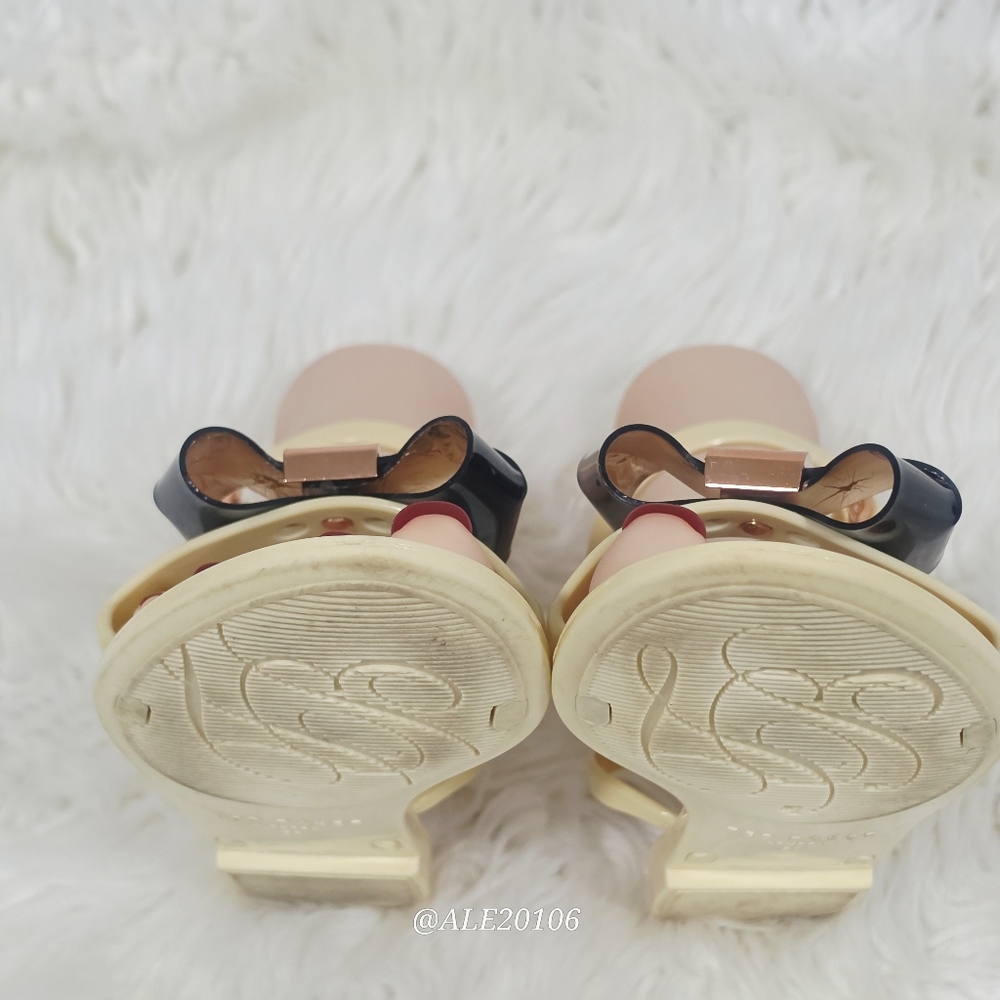Ted Baker Louwla Jelly Sandals Women Size 39 Beige Black Bow Ankle Strap. - Picture 9 of 13